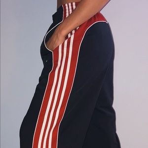 White red and black Adidas sweatpants